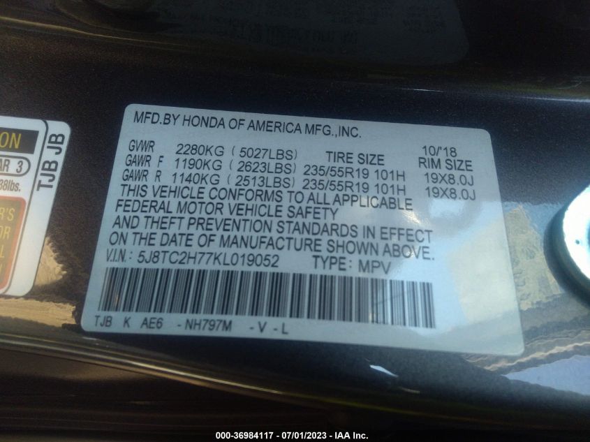 2019 ACURA RDX W/ADVANCE PKG - 5J8TC2H77KL019052