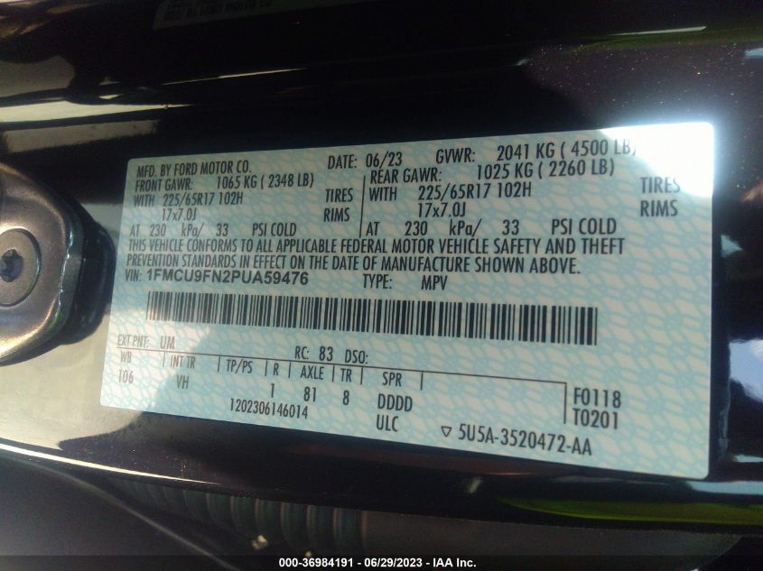 2023 FORD ESCAPE BASE - 1FMCU9FN2PUA59476