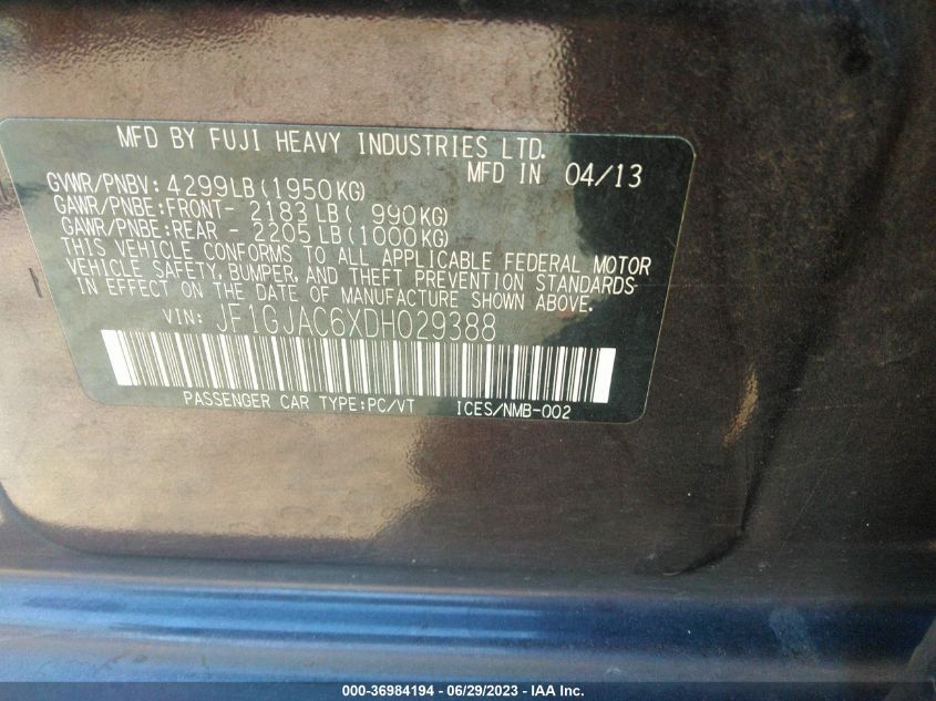 2013 SUBARU IMPREZA SEDAN PREMIUM - JF1GJAC6XDH029388