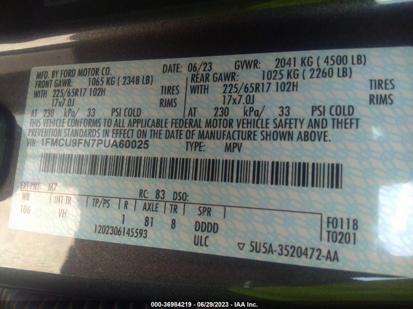 2023 FORD ESCAPE BASE - 1FMCU9FN7PUA60025