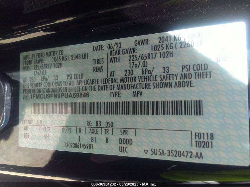 2023 FORD ESCAPE BASE - 1FMCU9FN9PUA59846