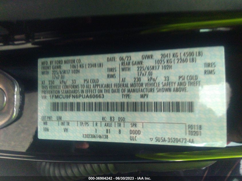 2023 FORD ESCAPE BASE - 1FMCU9FN6PUA60663