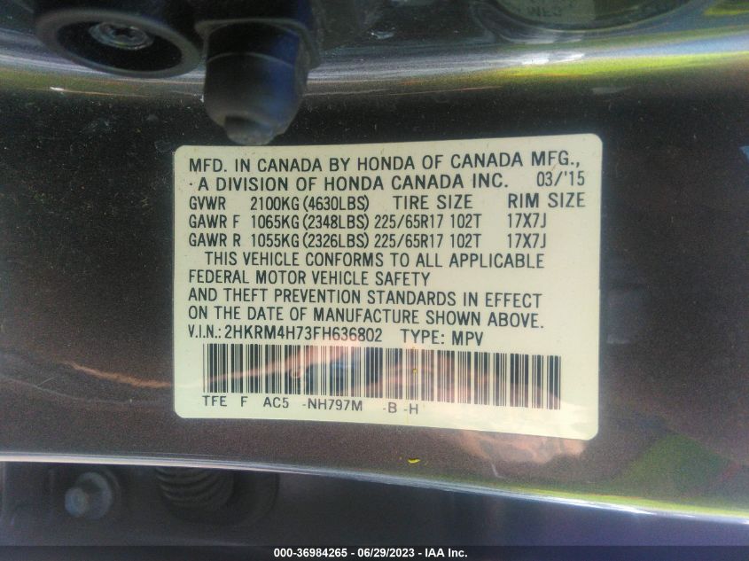 2015 HONDA CR-V EX-L - 2HKRM4H73FH636802