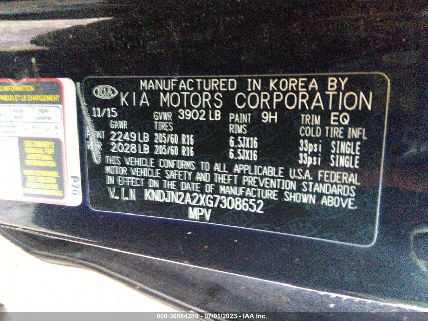 2016 KIA SOUL - KNDJN2A2XG7308652
