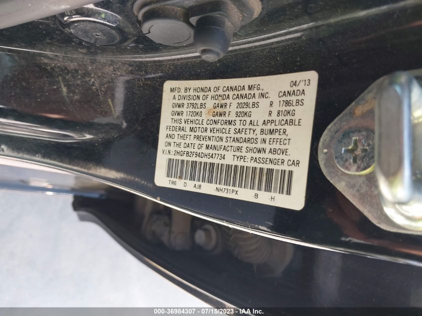 2013 HONDA CIVIC SDN EX-L - 2HGFB2F94DH547734
