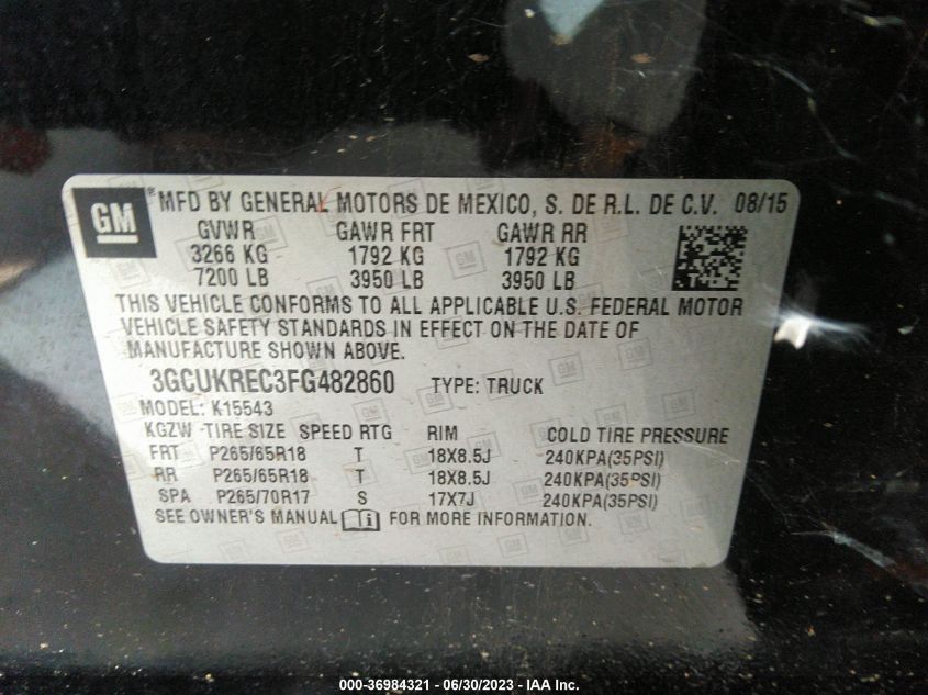 2015 CHEVROLET SILVERADO 1500 LT - 3GCUKREC3FG482860