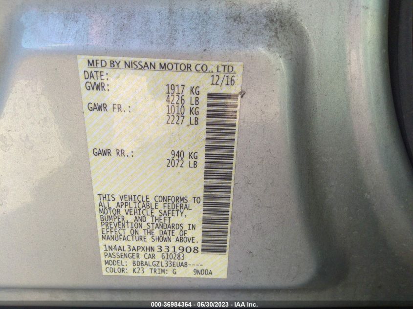 2017 NISSAN ALTIMA 2.5 S - 1N4AL3APXHN331908