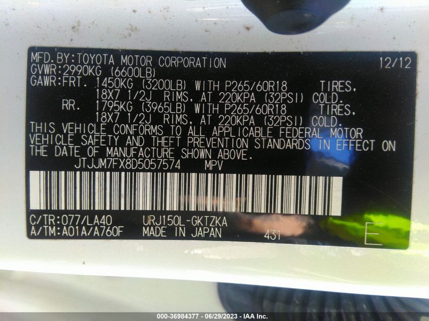 2013 LEXUS GX 460 PREMIUM - JTJJM7FX8D5057574