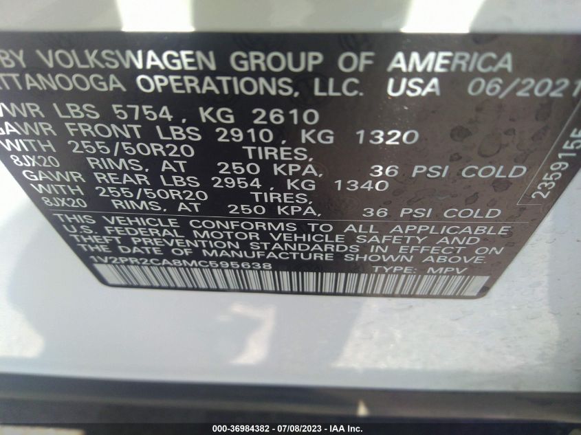 2021 VOLKSWAGEN ATLAS SE - 1V2PR2CA8MC595638