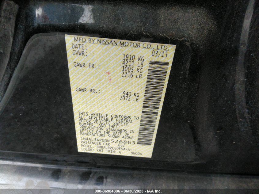 2013 NISSAN ALTIMA 2.5 S - 1N4AL3AP0DN526863
