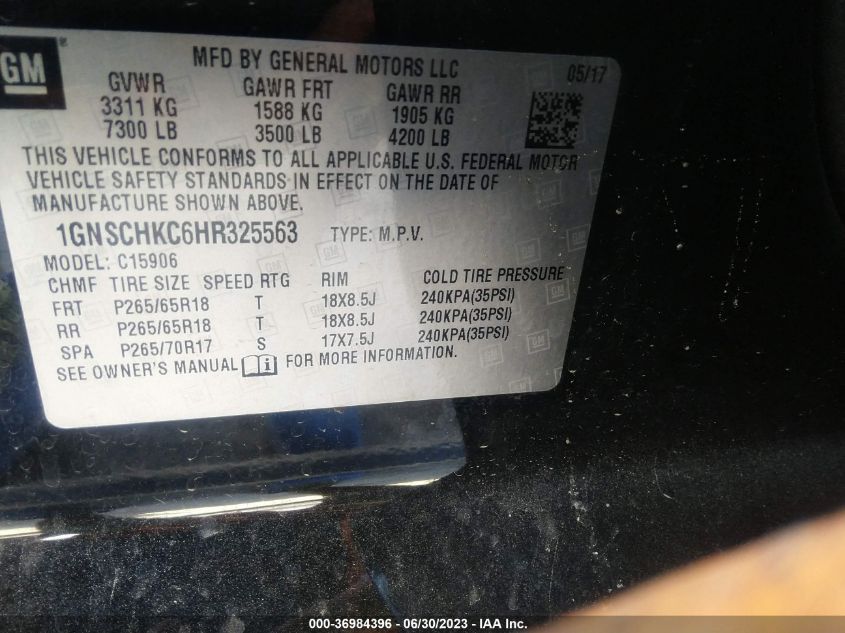 2017 CHEVROLET SUBURBAN LT - 1GNSCHKC6HR325563