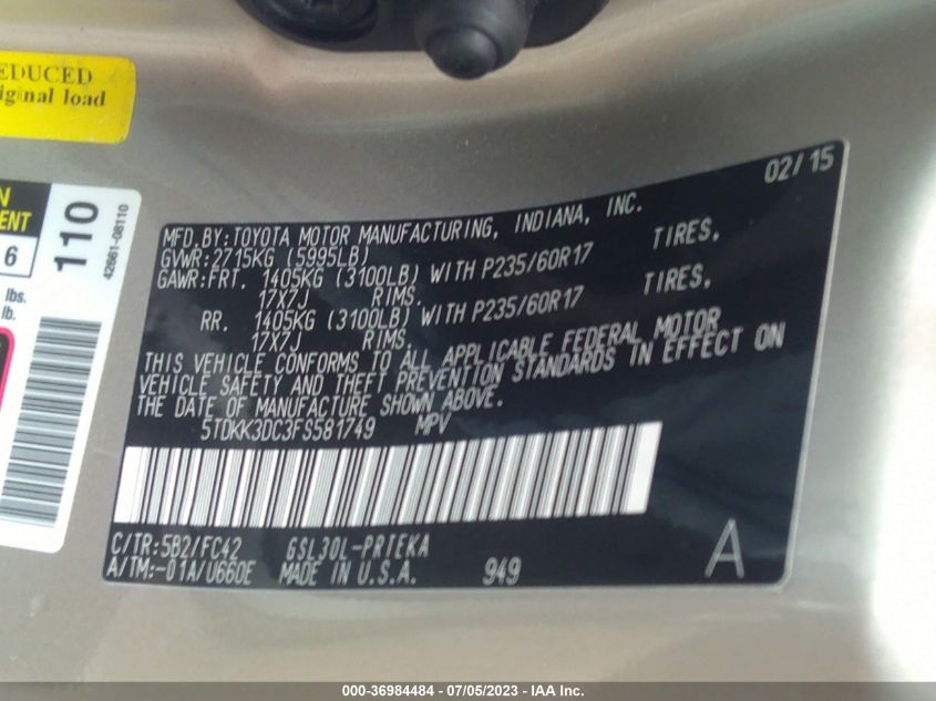 2015 TOYOTA SIENNA LE - 5TDKK3DC3FS581749