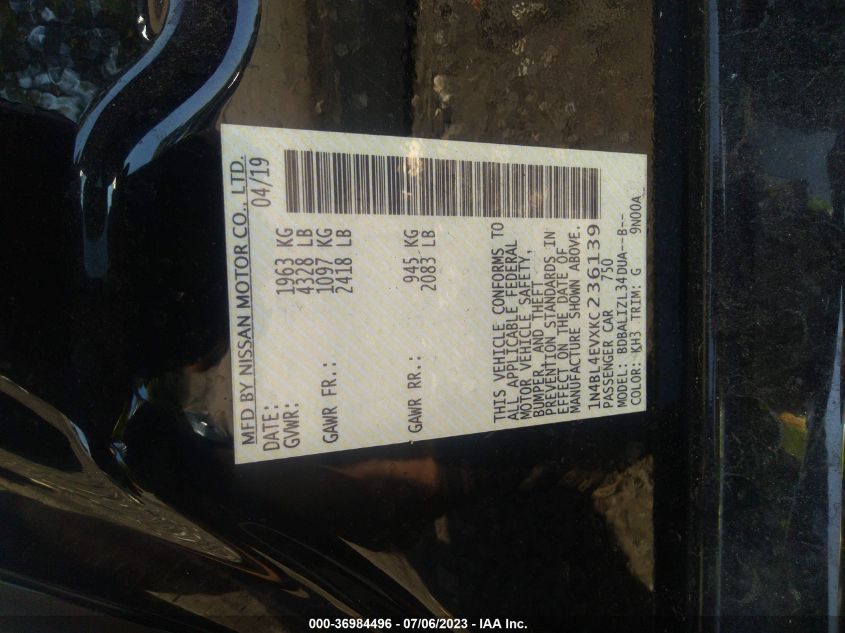 2019 NISSAN ALTIMA 2.5 SL - 1N4BL4EVXKC236139