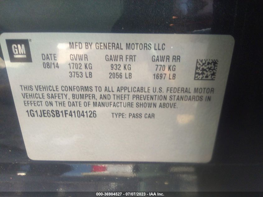 2015 CHEVROLET SONIC LTZ - 1G1JE6SB1F4104126
