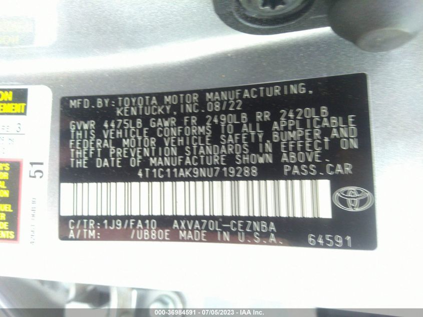 2022 TOYOTA CAMRY LE - 4T1C11AK9NU719288