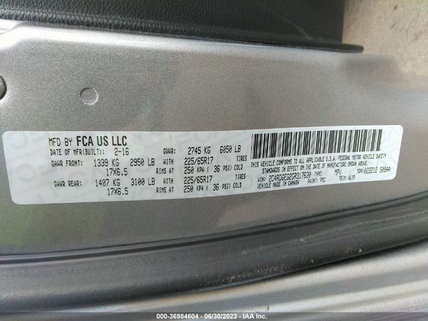 2016 DODGE GRAND CARAVAN R/T - 2C4RDGEG2GR317630