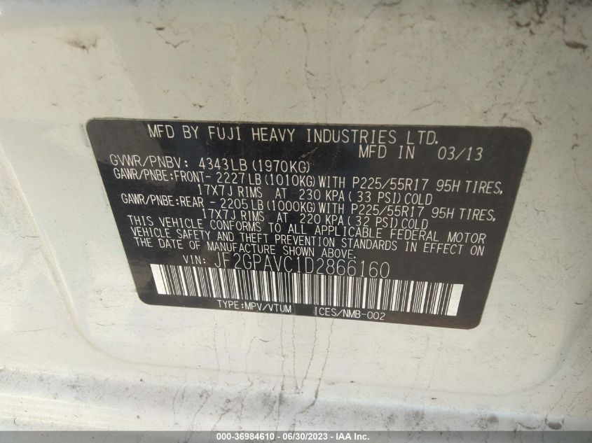 2013 SUBARU XV CROSSTREK PREMIUM - JF2GPAVC1D2866160