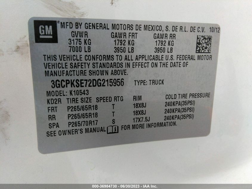 2013 CHEVROLET SILVERADO 1500 LT - 3GCPKSE72DG215956
