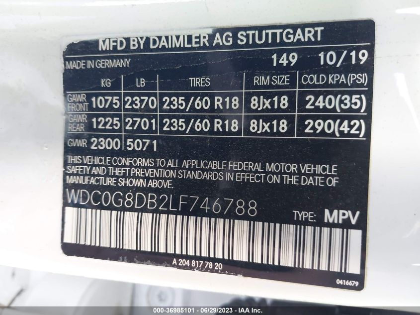 2020 MERCEDES-BENZ GLC GLC 300 - WDC0G8DB2LF746788