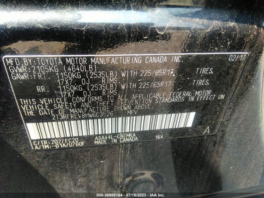 2017 TOYOTA RAV4 XLE - 2T3RFREV8HW603526