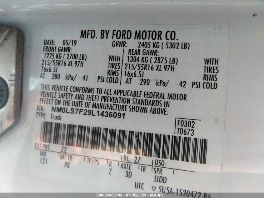 2020 FORD TRANSIT CONNECT VAN XLT NM0LS7F29L1436091