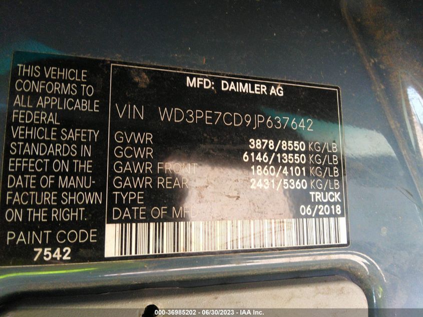 2018 MERCEDES-BENZ SPRINTER CARGO VAN - WD3PE7CD9JP637642