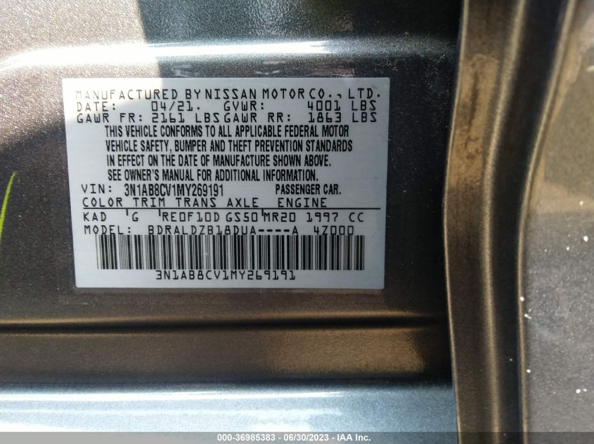 2021 NISSAN SENTRA SV - 3N1AB8CV1MY269191