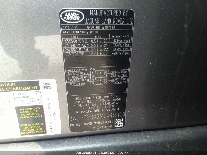 2021 LAND ROVER DISCOVERY S R-DYNAMIC - SALRT2RX3M2448309