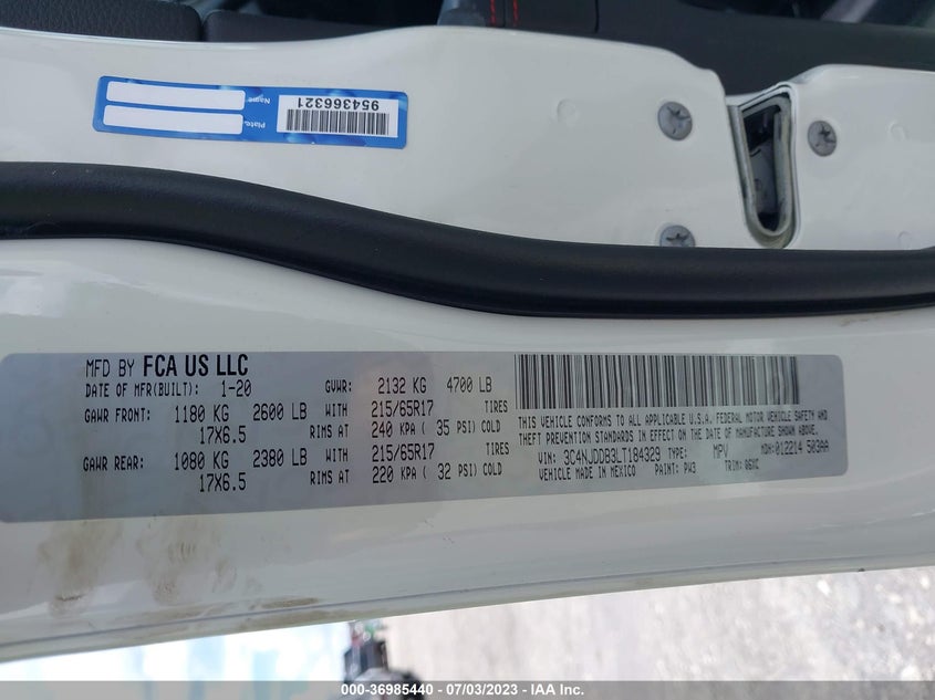 VIN 3C4NJDDB3LT184329 2020 JEEP COMPASS TRAILHAWK