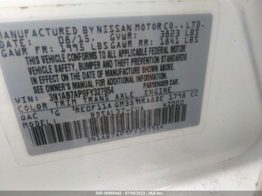 2015 NISSAN SENTRA SV - 3N1AB7AP9FY327954