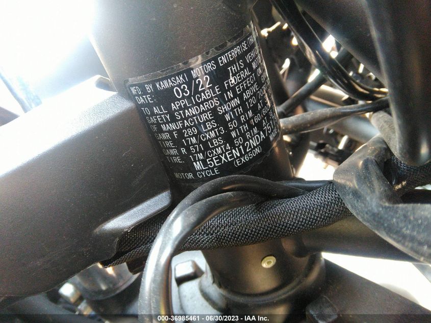 2022 KAWASAKI EX650 N - ML5EXEN12NDA75179