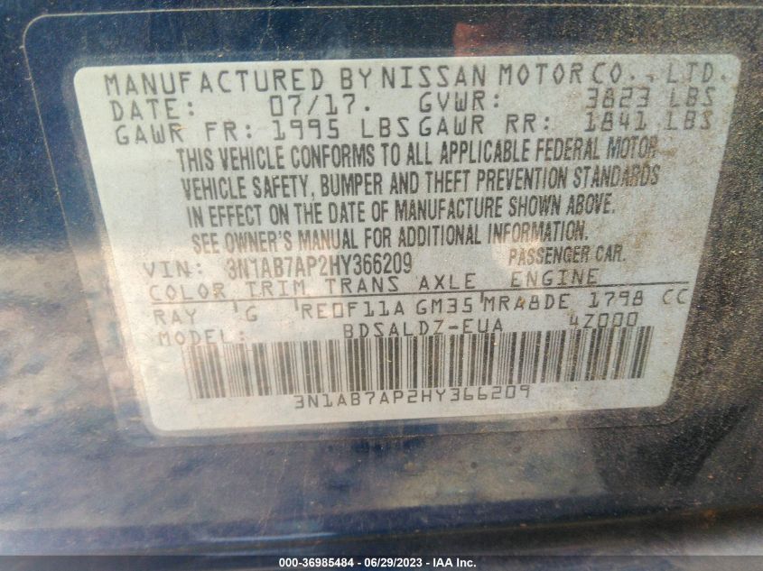 2017 NISSAN SENTRA SV - 3N1AB7AP2HY366209