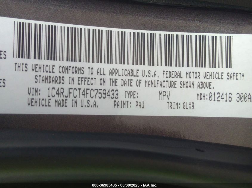 2015 JEEP GRAND CHEROKEE OVERLAND - 1C4RJFCT4FC759433