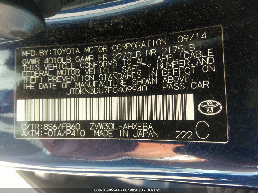 2015 TOYOTA PRIUS FOUR - JTDKN3DU7F0409940
