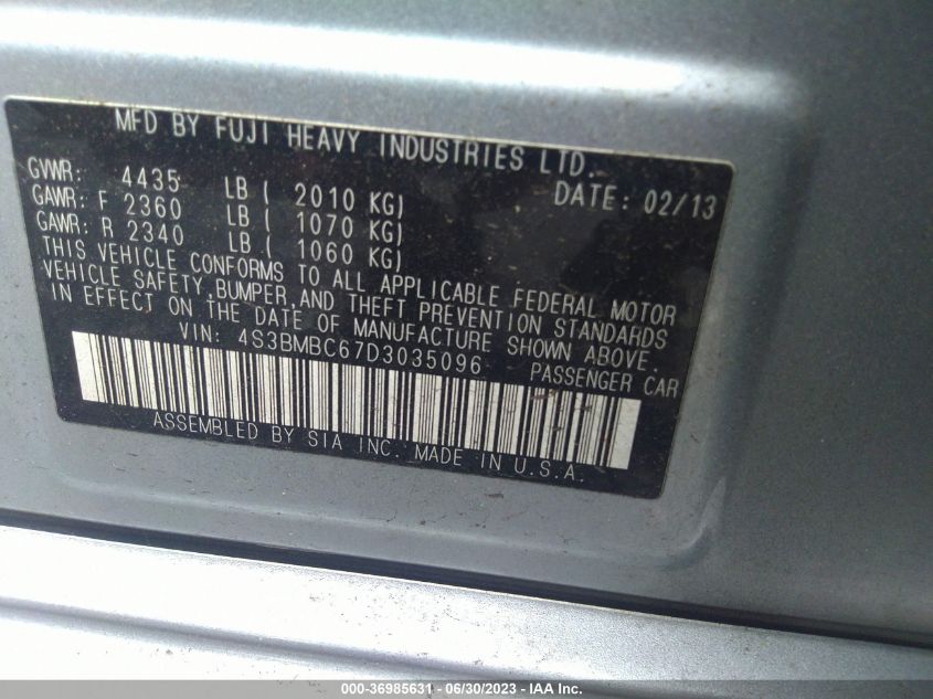 2013 SUBARU LEGACY 2.5I PREMIUM - 4S3BMBC67D3035096