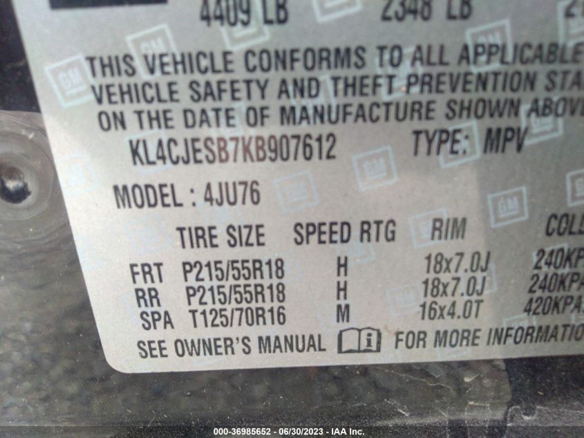 2019 BUICK ENCORE PREFERRED - KL4CJESB7KB907612
