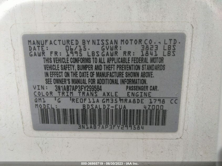 2015 NISSAN SENTRA SV - 3N1AB7AP3FY299584