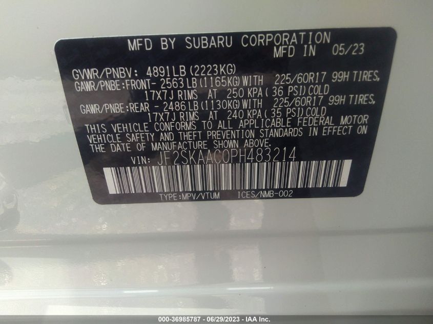 2023 SUBARU FORESTER - JF2SKAAC0PH483214
