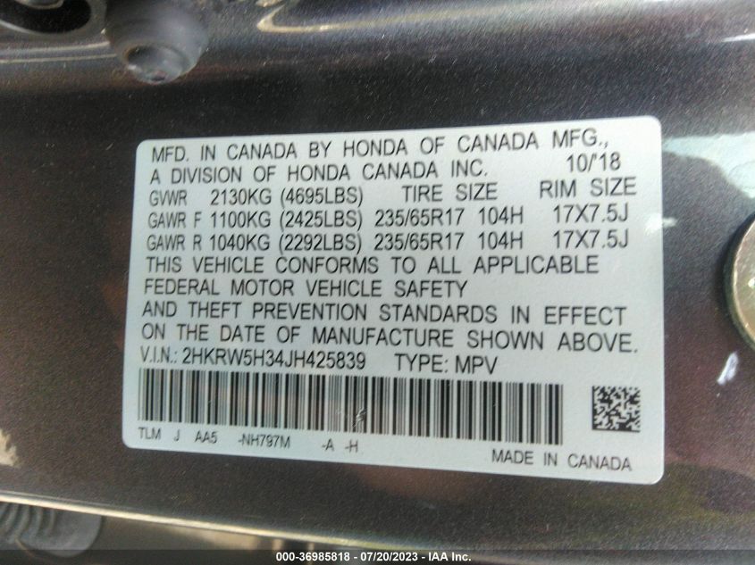 2018 HONDA CR-V LX - 2HKRW5H34JH425839
