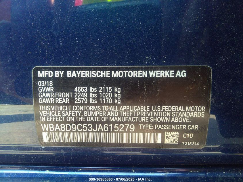 2018 BMW 3 SERIES 330I XDRIVE - WBA8D9C53JA615279