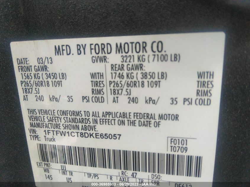 2013 FORD F150 SUPERCREW - 1FTFWICT8DK365057