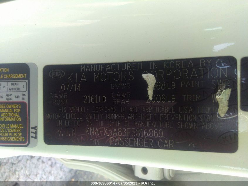 2015 KIA FORTE 5-DOOR EX - KNAFX5A83F5316069