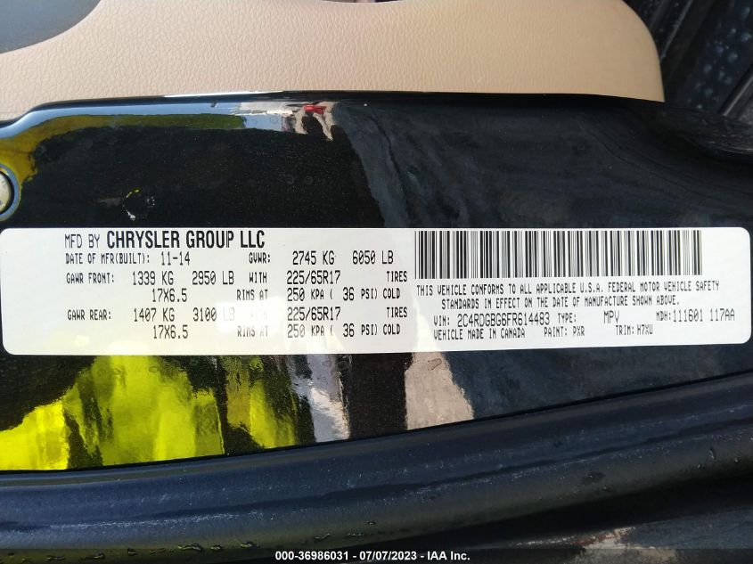 2015 DODGE GRAND CARAVAN AMERICAN VALUE PKG - 2C4RDGBG6FR614483