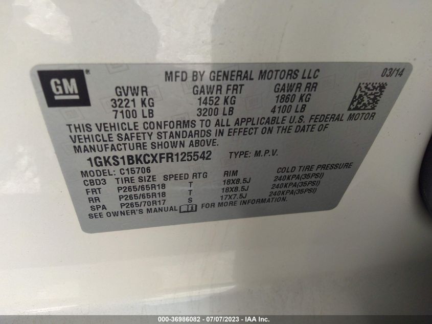 2015 GMC YUKON SLT - 1GKS1BKCXFR125542