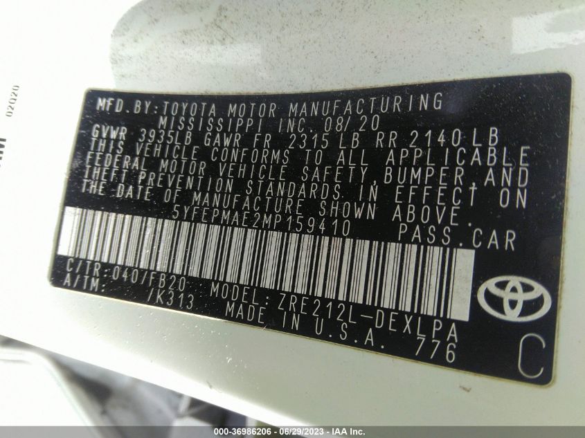 2021 TOYOTA COROLLA LE - 5YFEPMAE2MP159410