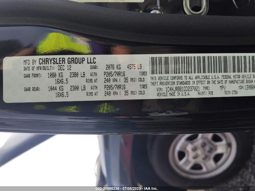2013 JEEP PATRIOT SPORT - 1C4NJRBB1DD237021