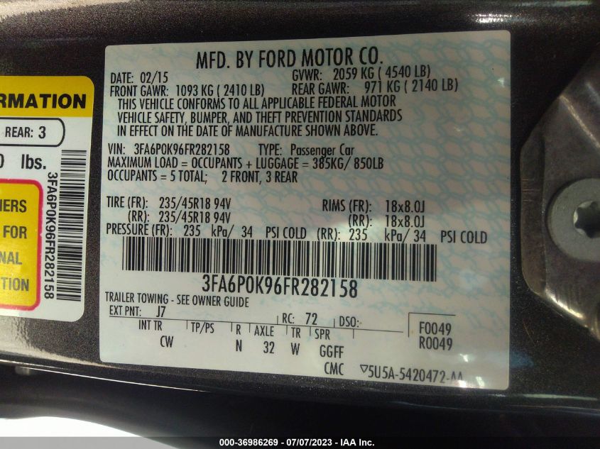 2015 FORD FUSION TITANIUM - 3FA6P0K96FR282158