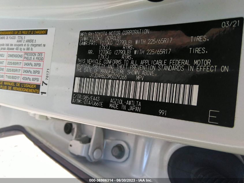 2021 LEXUS NX NX 300 - JTJDARBZ3M5029268