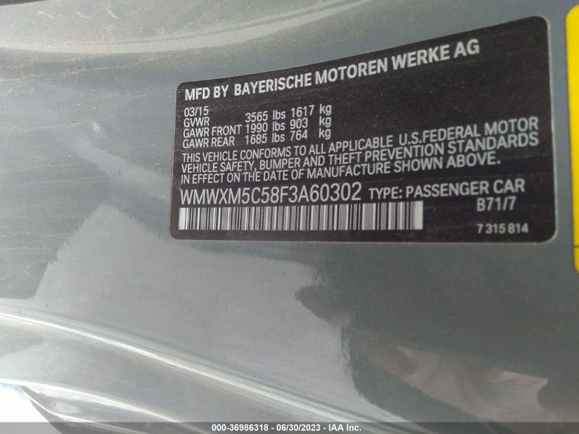 2015 MINI HARDTOP COOPER WMWXM5C58F3A60302