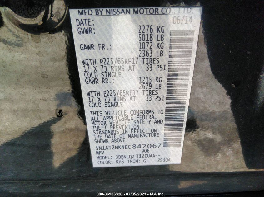 2014 NISSAN ROGUE SV - 5N1AT2MK4EC842067